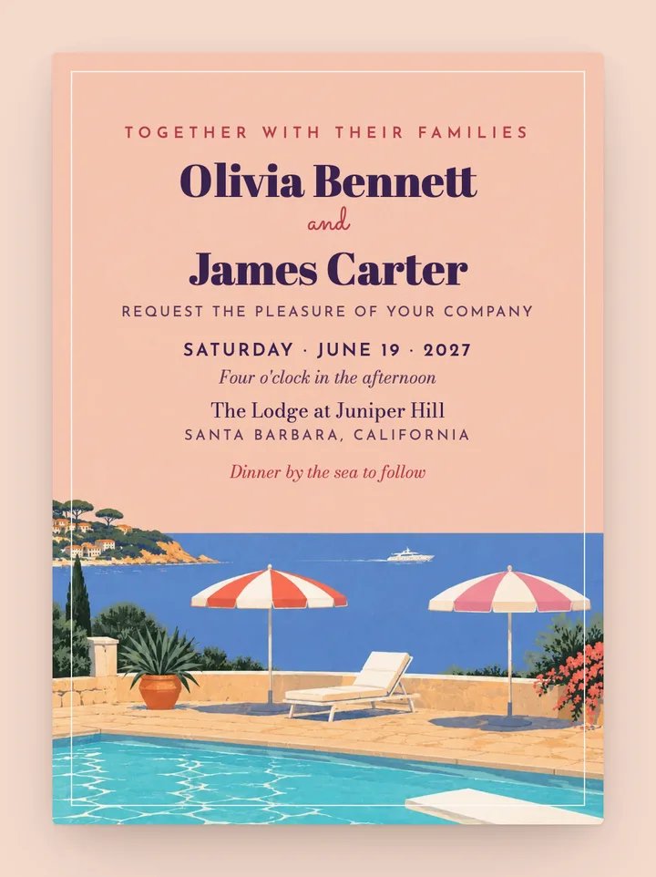 Riviera digital wedding invitation in Sunset