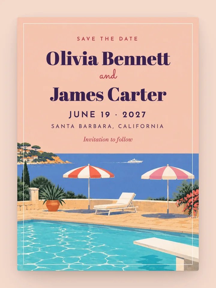 Riviera digital save the date in Sunset