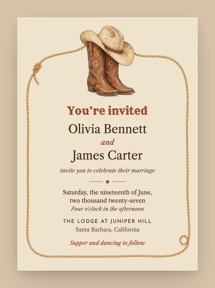 Rodeo digital wedding invitation in Saddle