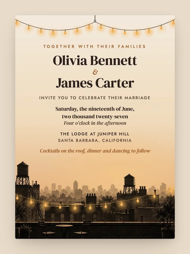 Rooftop digital wedding invitation in Champagne
