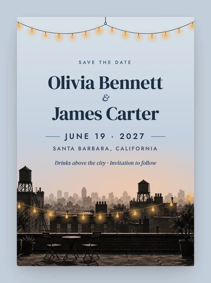 Rooftop digital save the date in Dusty Blue