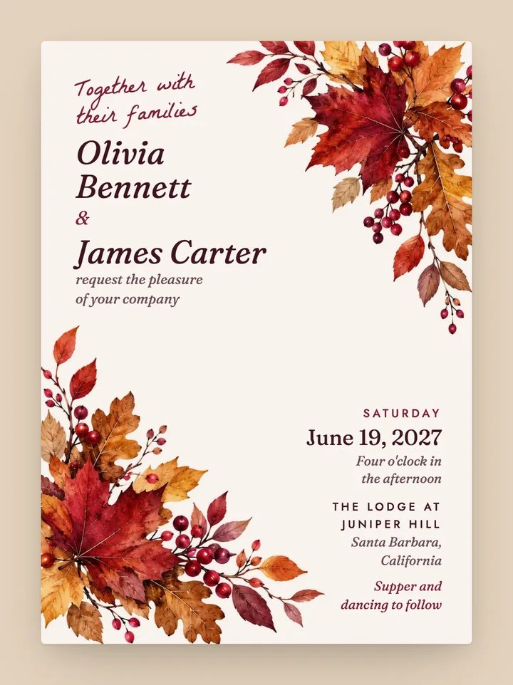 Russet digital wedding invitation in Burgundy