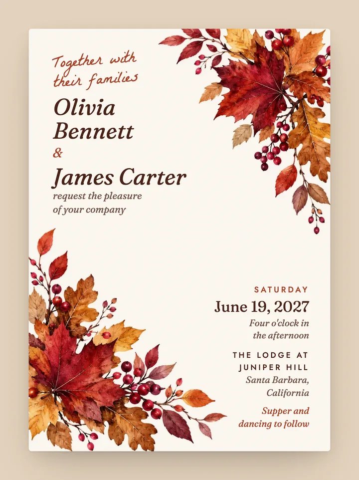 Russet digital wedding invitation in Rust