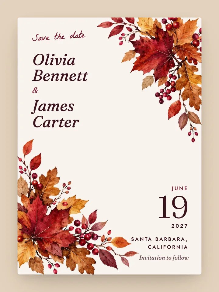 Russet digital save the date in Burgundy