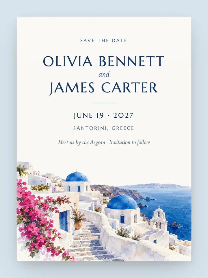 Santorini digital save the date in Aegean