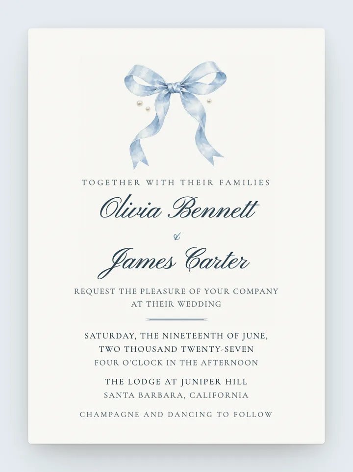 Satin digital wedding invitation in Powder Blue