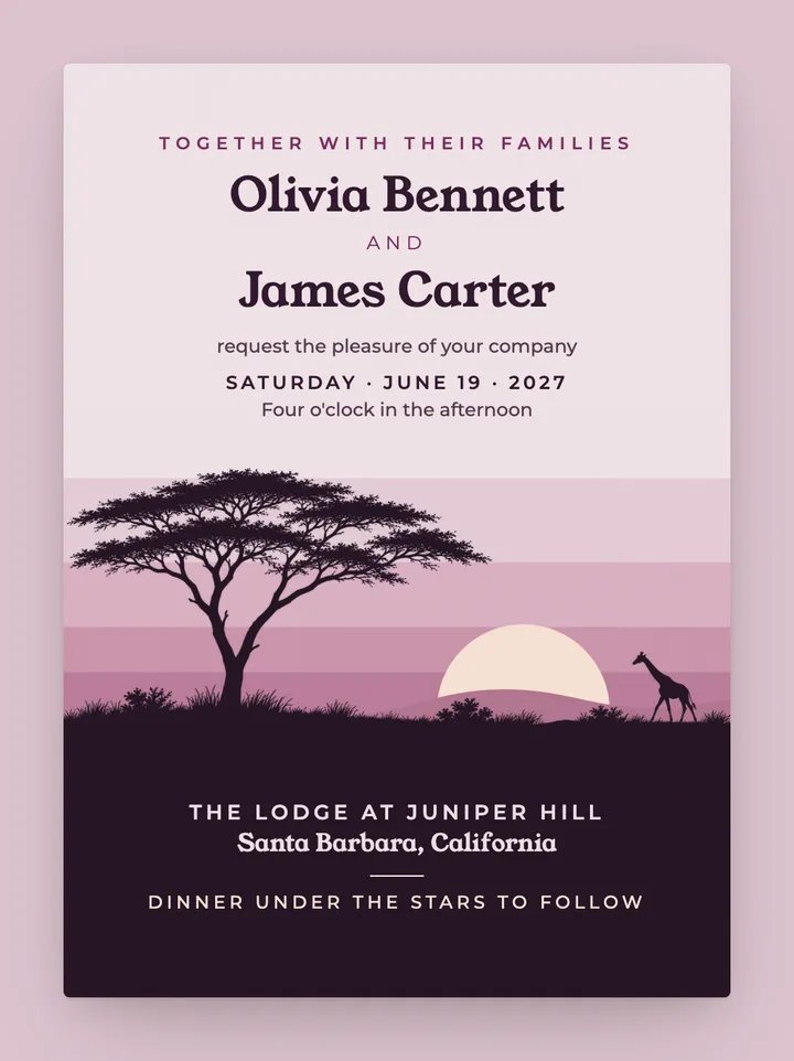 Savanna digital wedding invitation in Mauve