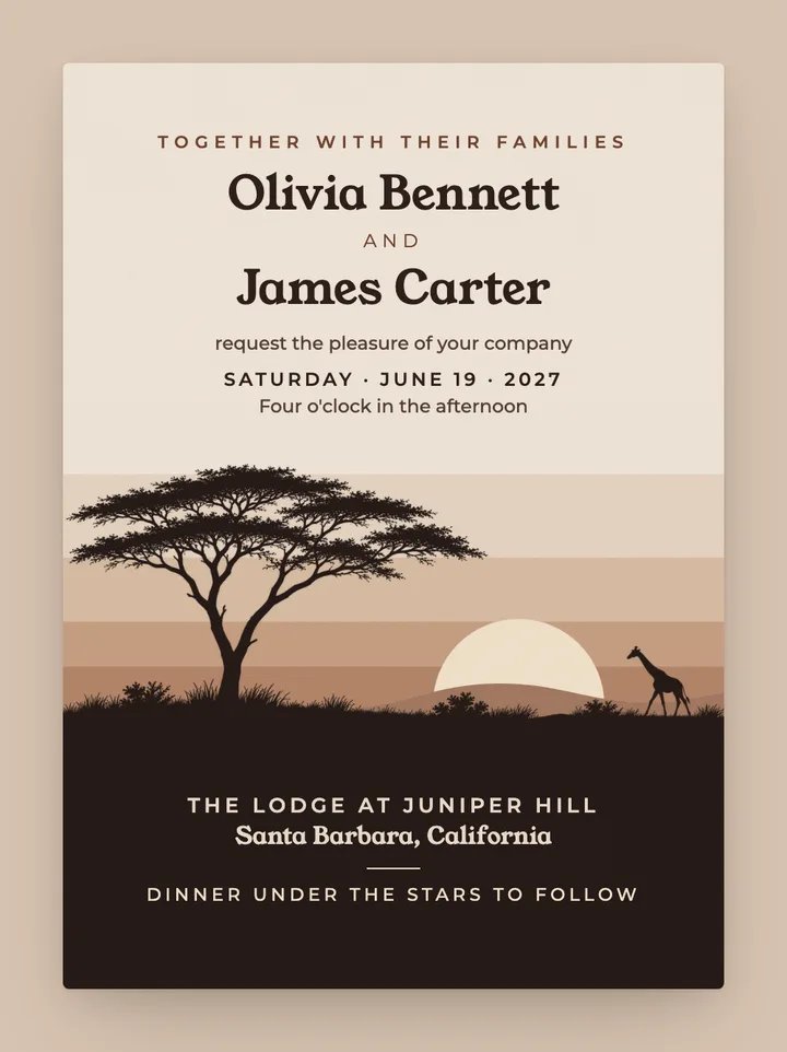 Savanna digital wedding invitation in Mocha