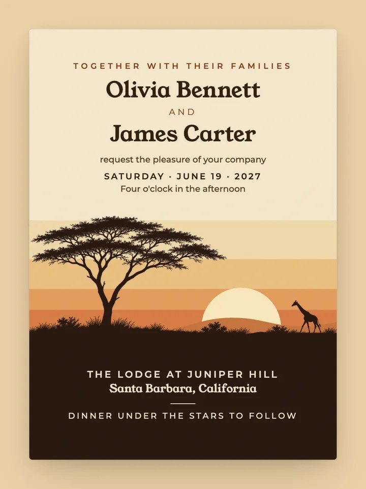 Savanna digital wedding invitation in Ochre