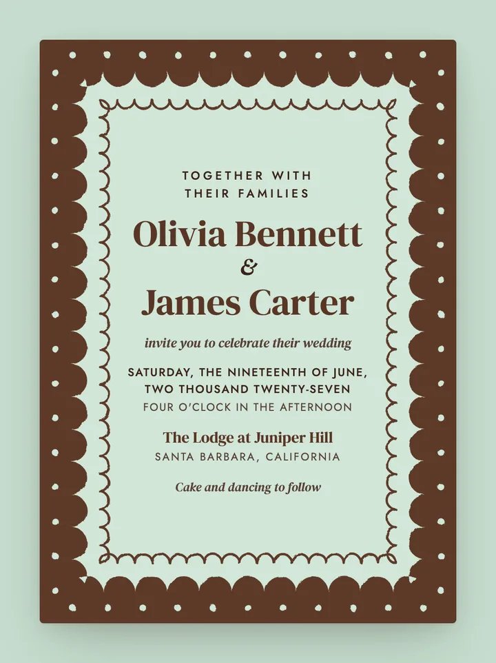 Scallop digital wedding invitation in Mint & Cocoa
