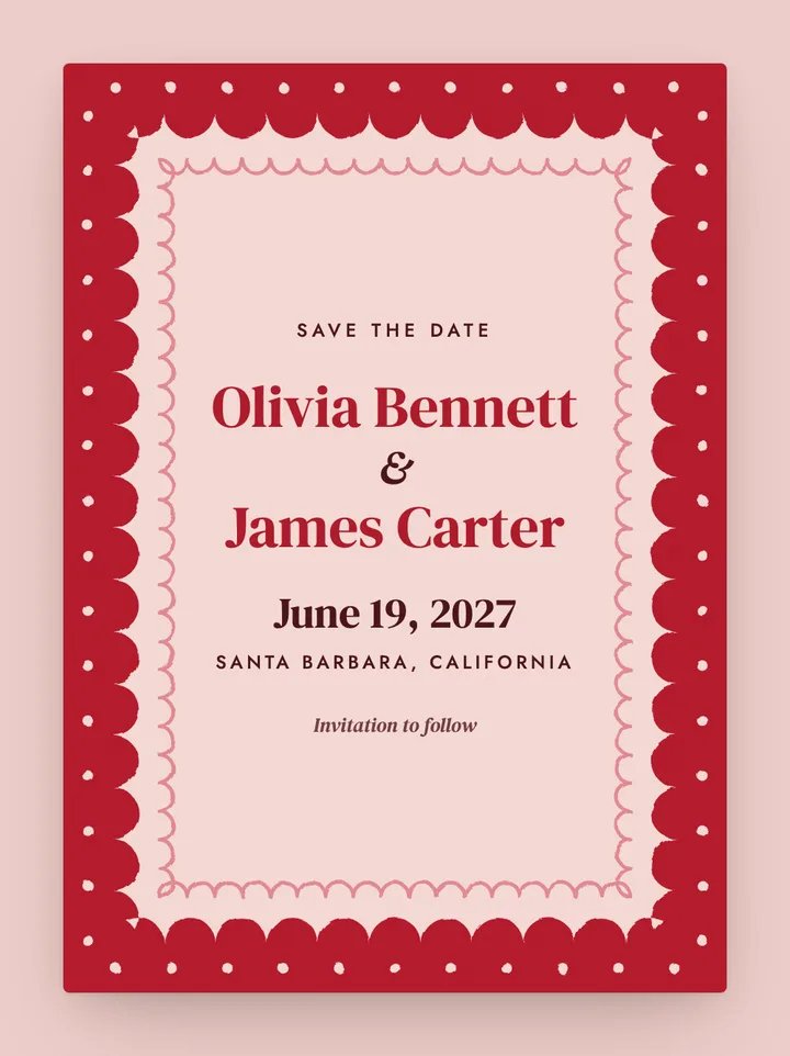 Scallop digital save the date in Blush & Cherry