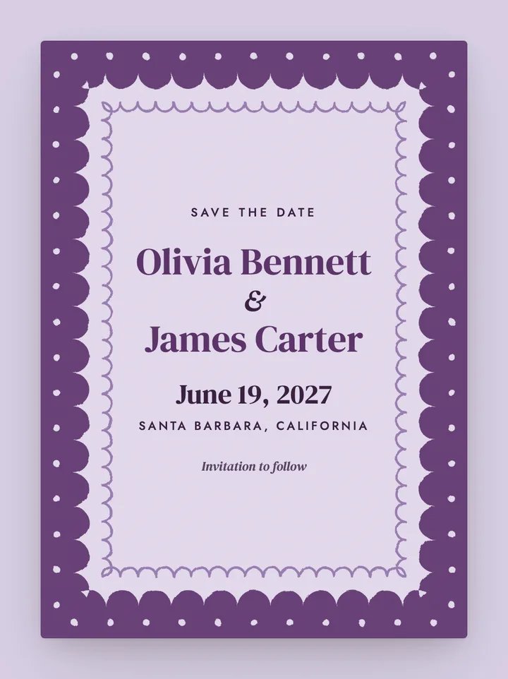 Scallop digital save the date in Lavender