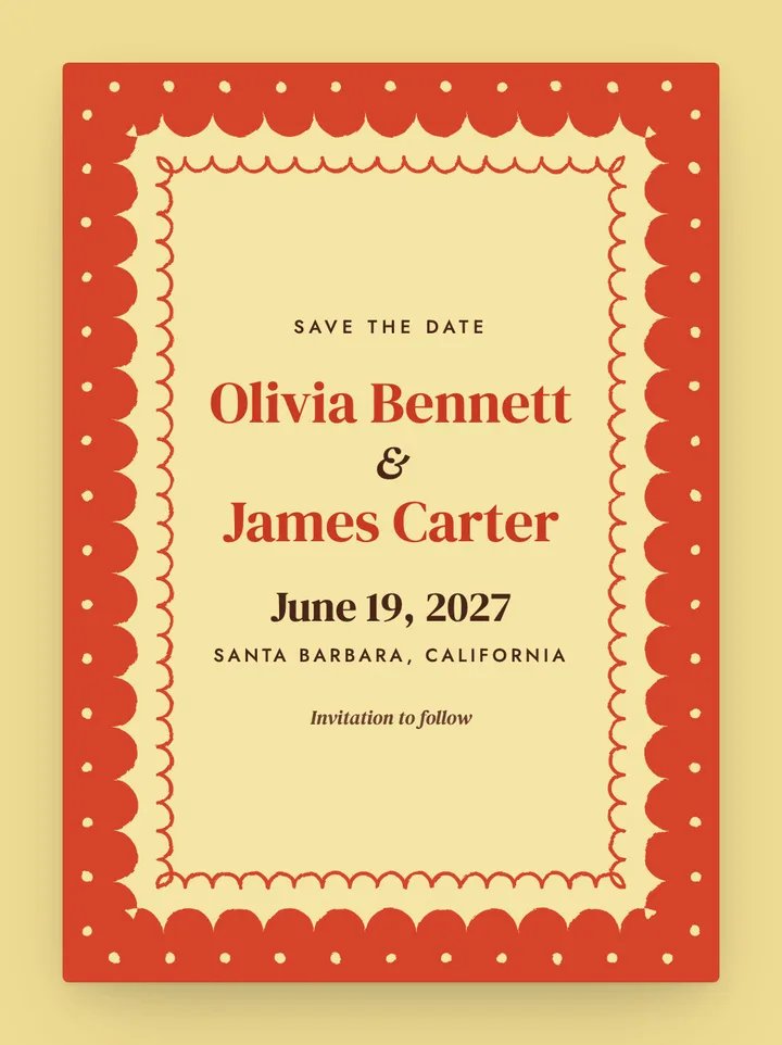 Scallop digital save the date in Butter & Tomato