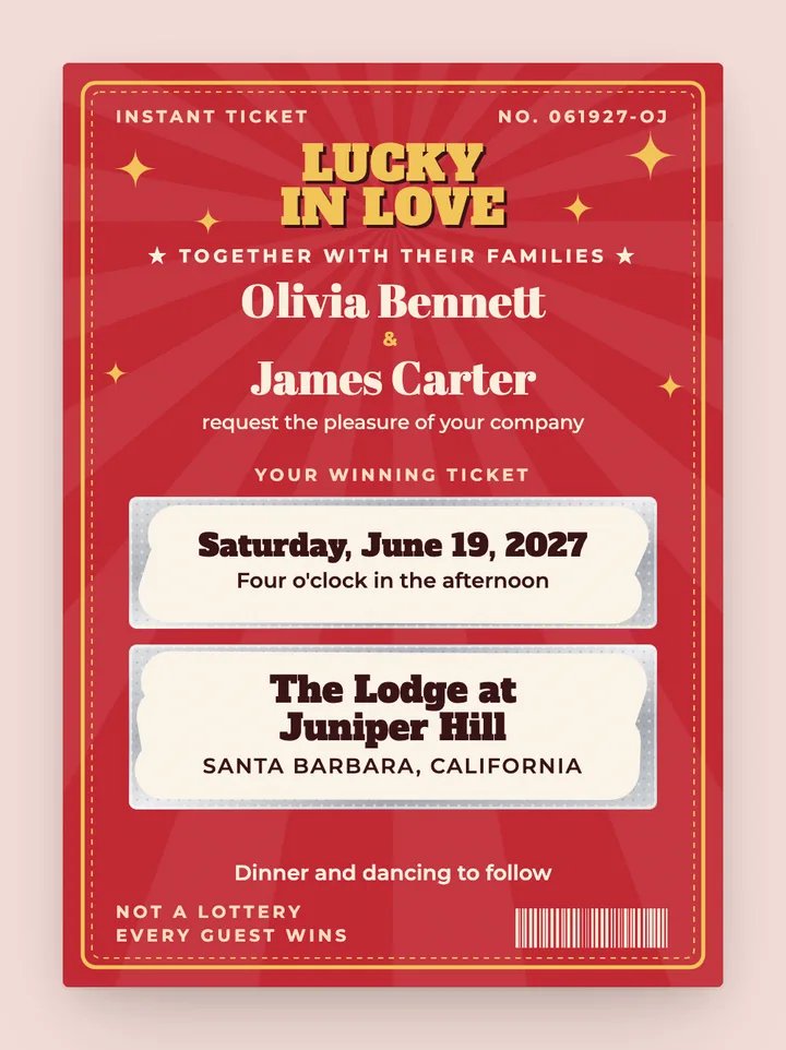 Scratch Off digital wedding invitation in Cherry Red