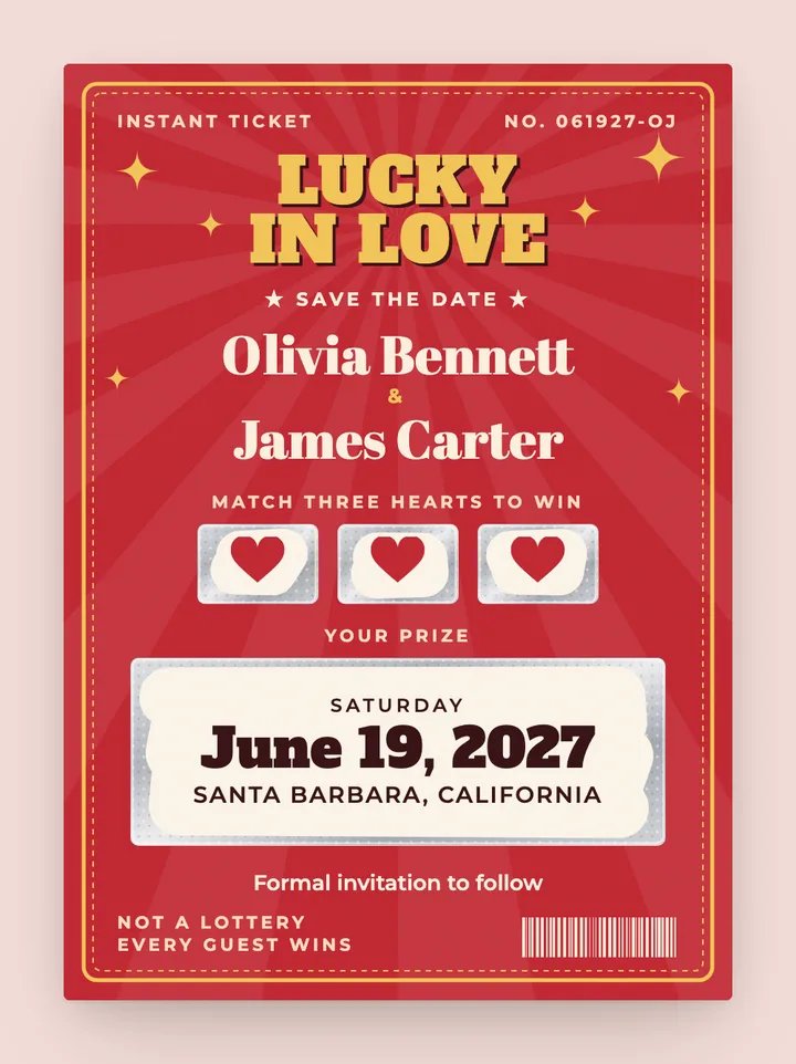 Scratch Off digital save the date in Cherry Red