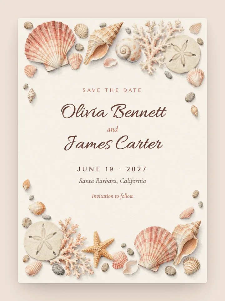 Seashell digital save the date in Coral & Cream