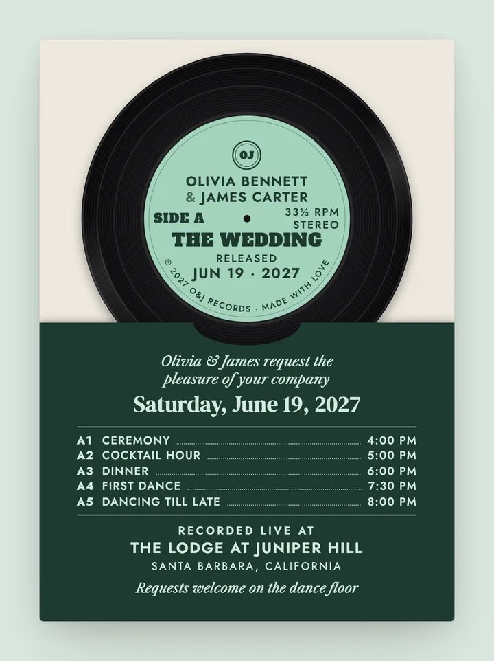 Side A digital wedding invitation in Mint