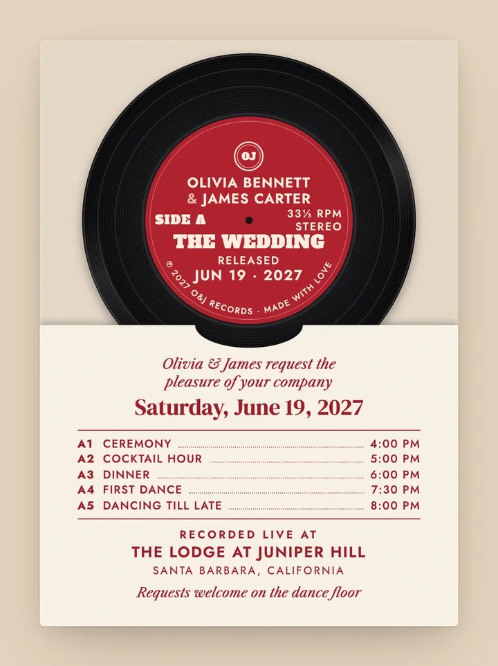 Side A digital wedding invitation in Cherry Red