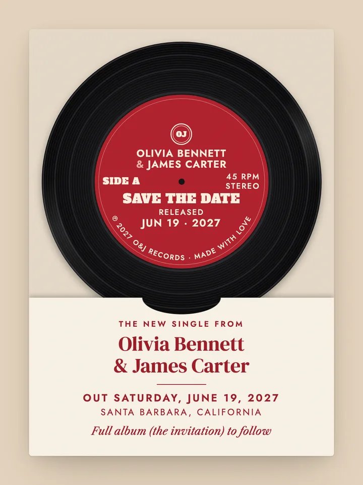 Side A digital save the date in Cherry Red
