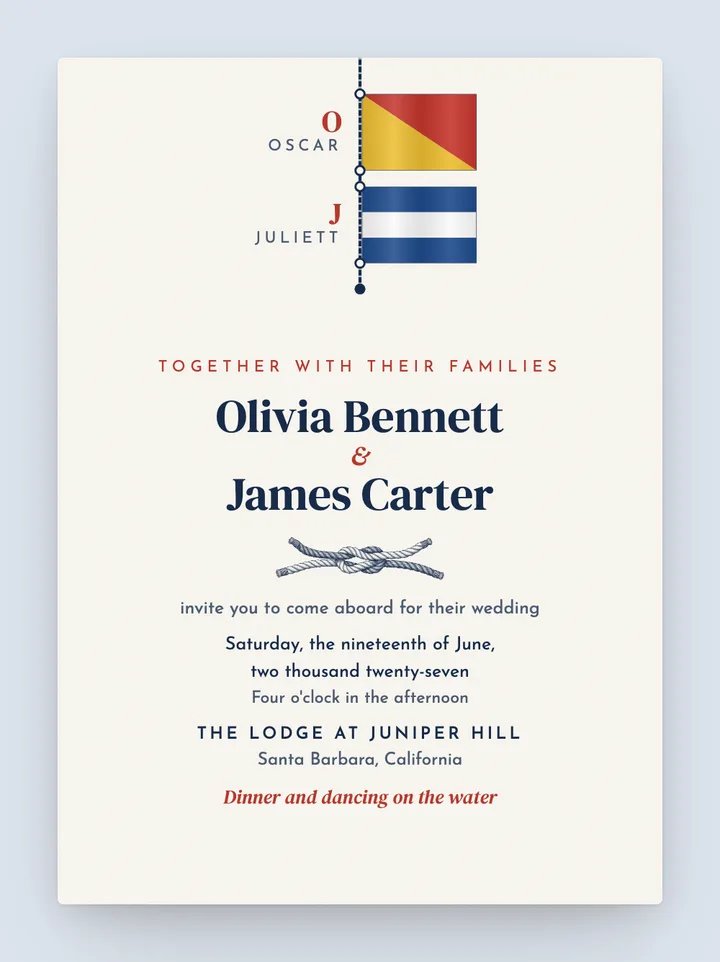 Signal Flags digital wedding invitation in Navy & Red