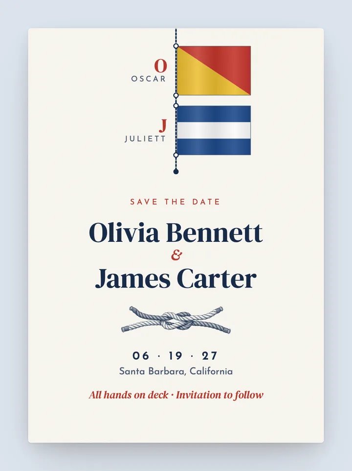 Signal Flags digital save the date in Navy & Red