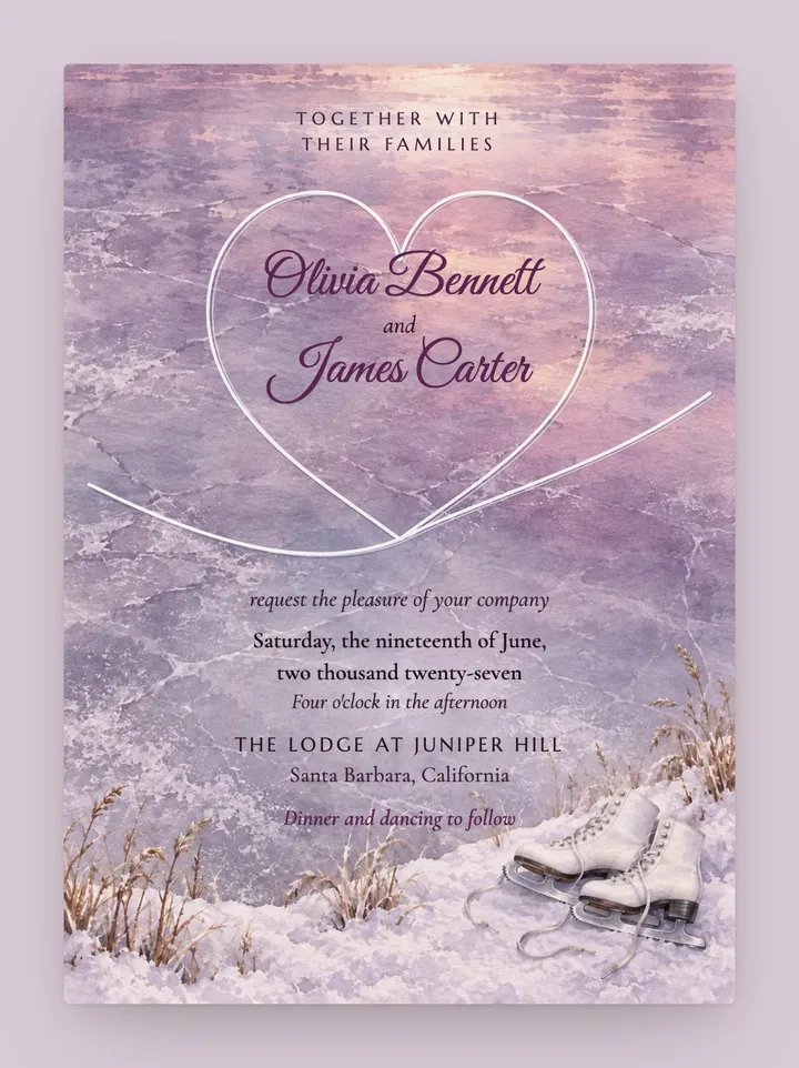 Skating digital wedding invitation in Mauve