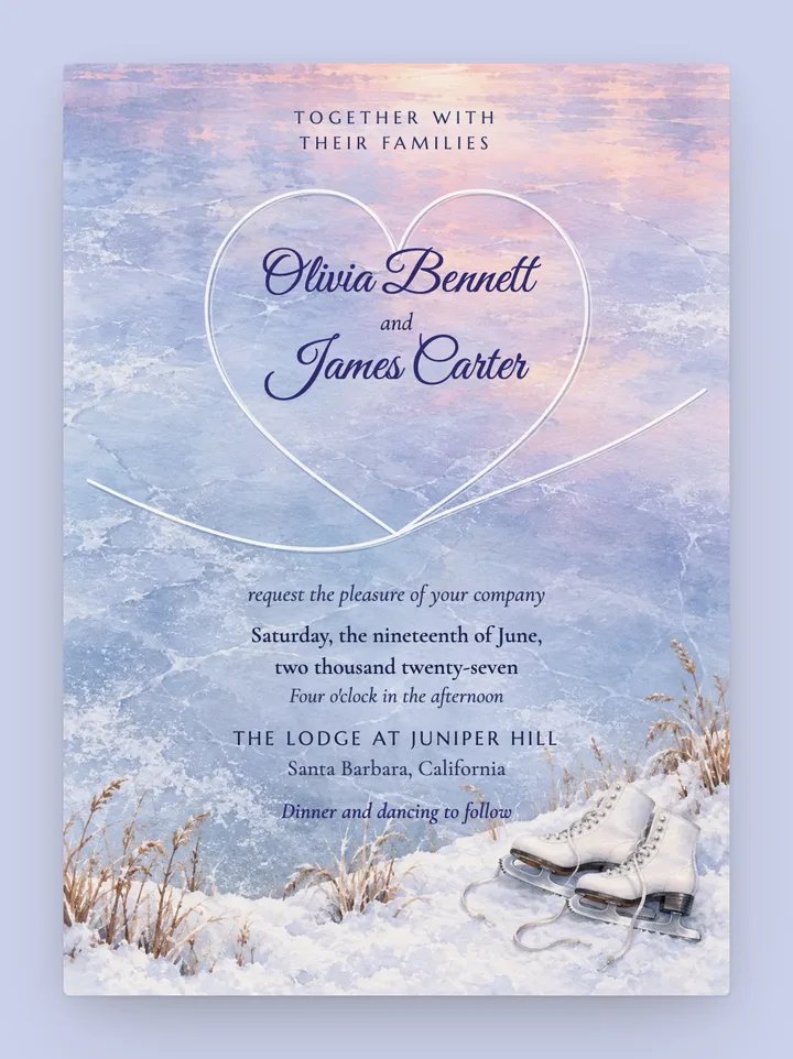Skating digital wedding invitation in Periwinkle