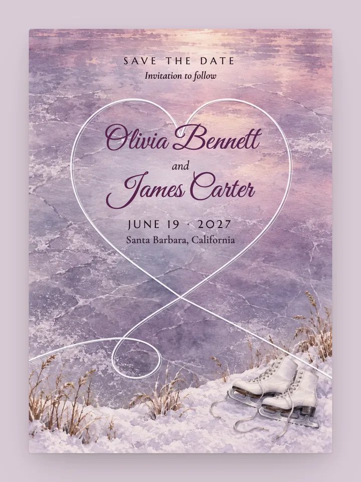 Skating digital save the date in Mauve