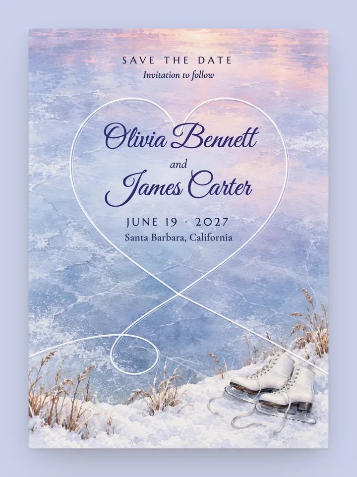 Skating digital save the date in Periwinkle