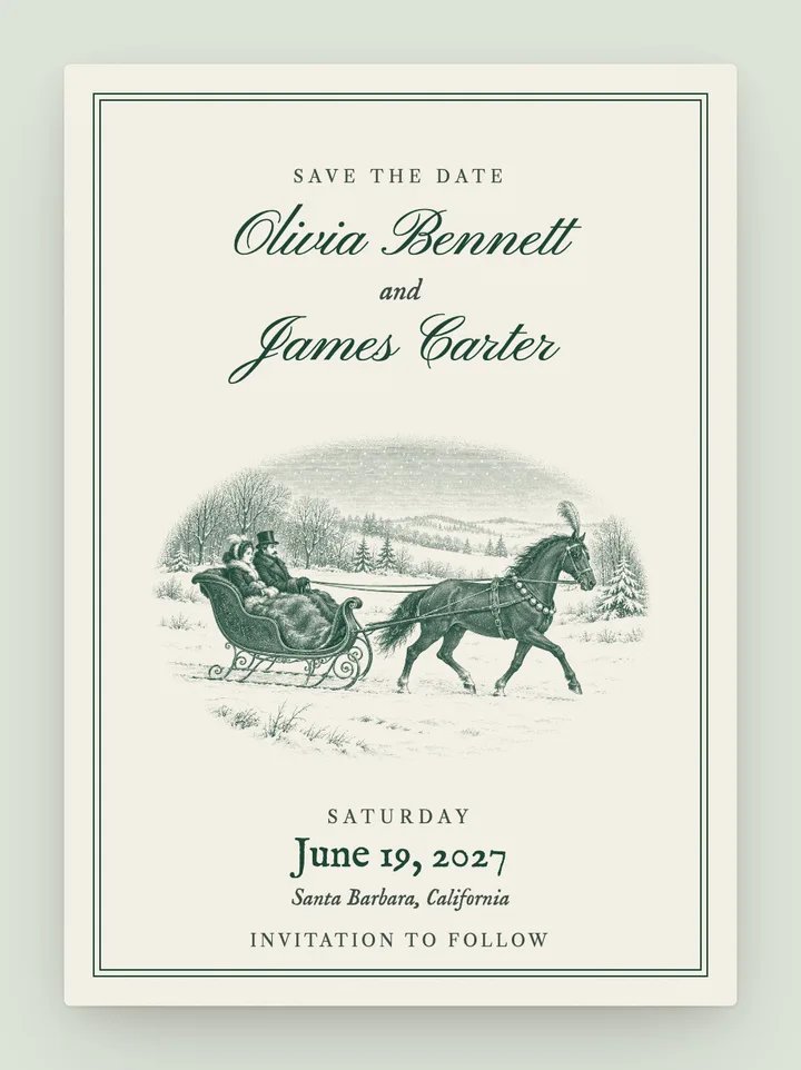 Sleigh Bells digital save the date in Evergreen