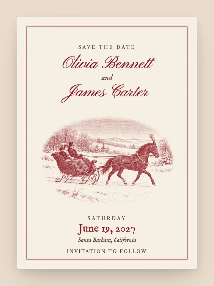 Sleigh Bells digital save the date in Cherry Red