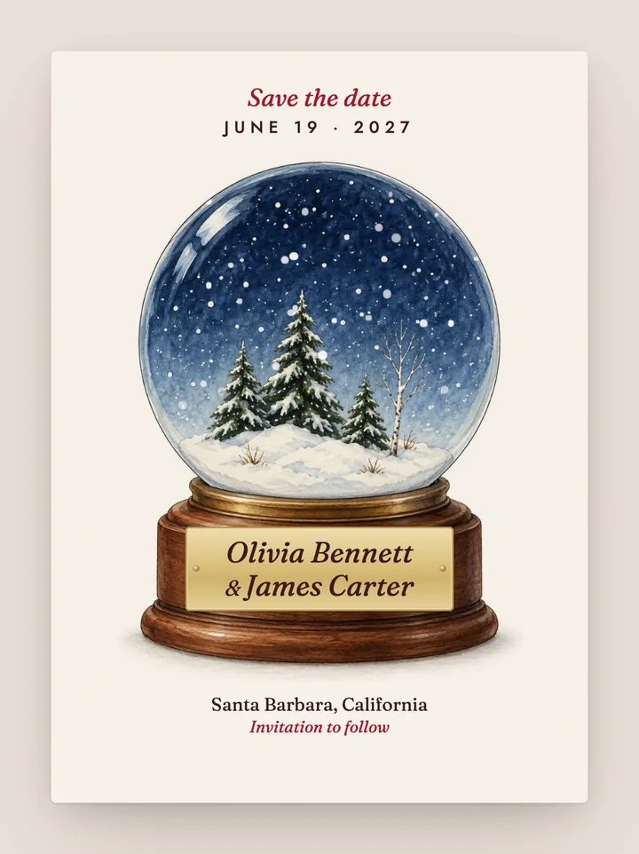Snow Globe digital save the date in Cherry Red