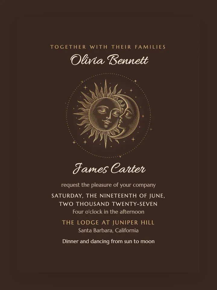 Sol & Luna digital wedding invitation in Mocha