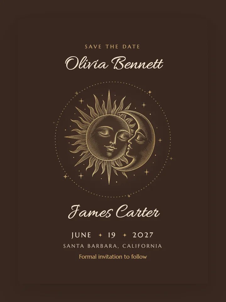 Sol & Luna digital save the date in Mocha
