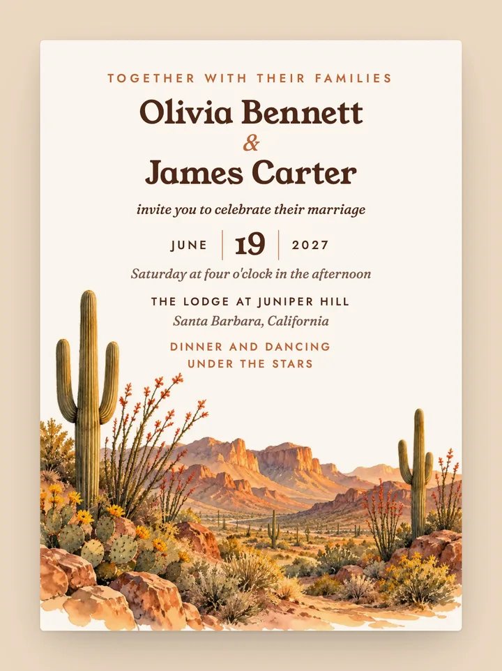Sonora digital wedding invitation in Terracotta