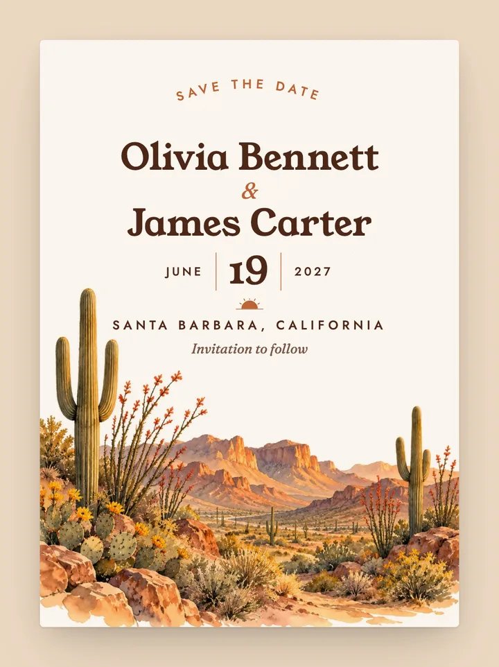 Sonora digital save the date in Terracotta