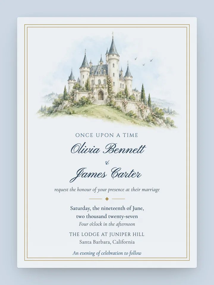 Storybook digital wedding invitation in Twilight Blue