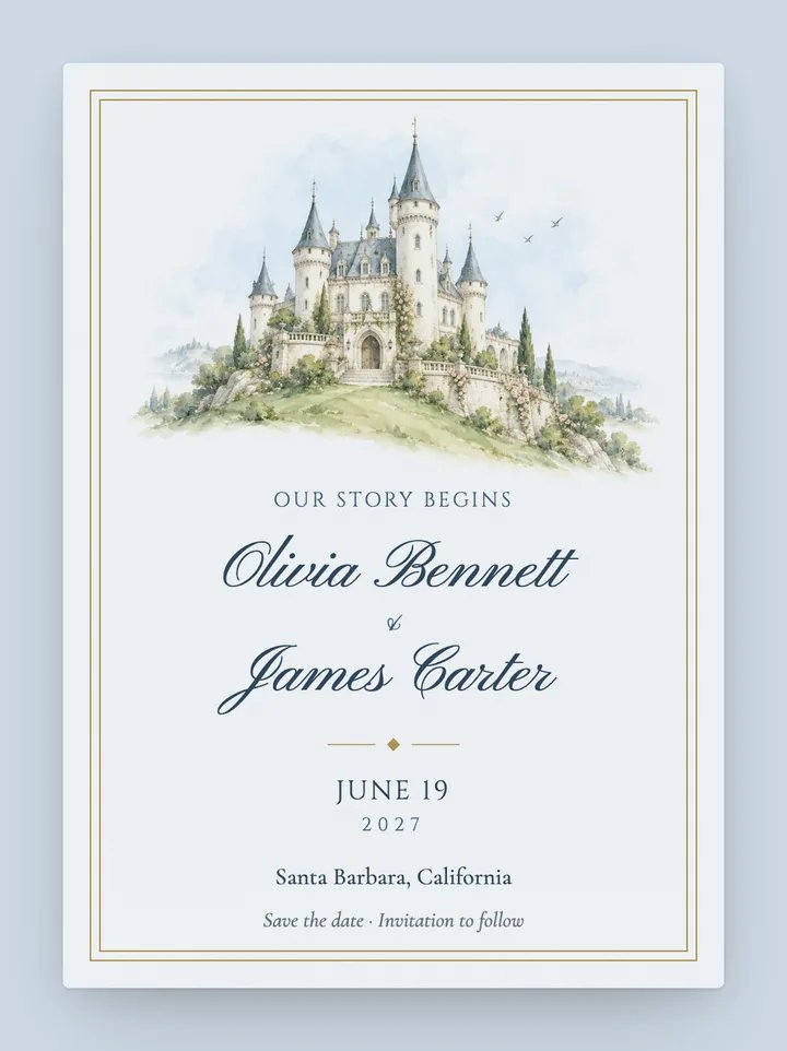 Storybook digital save the date in Twilight Blue