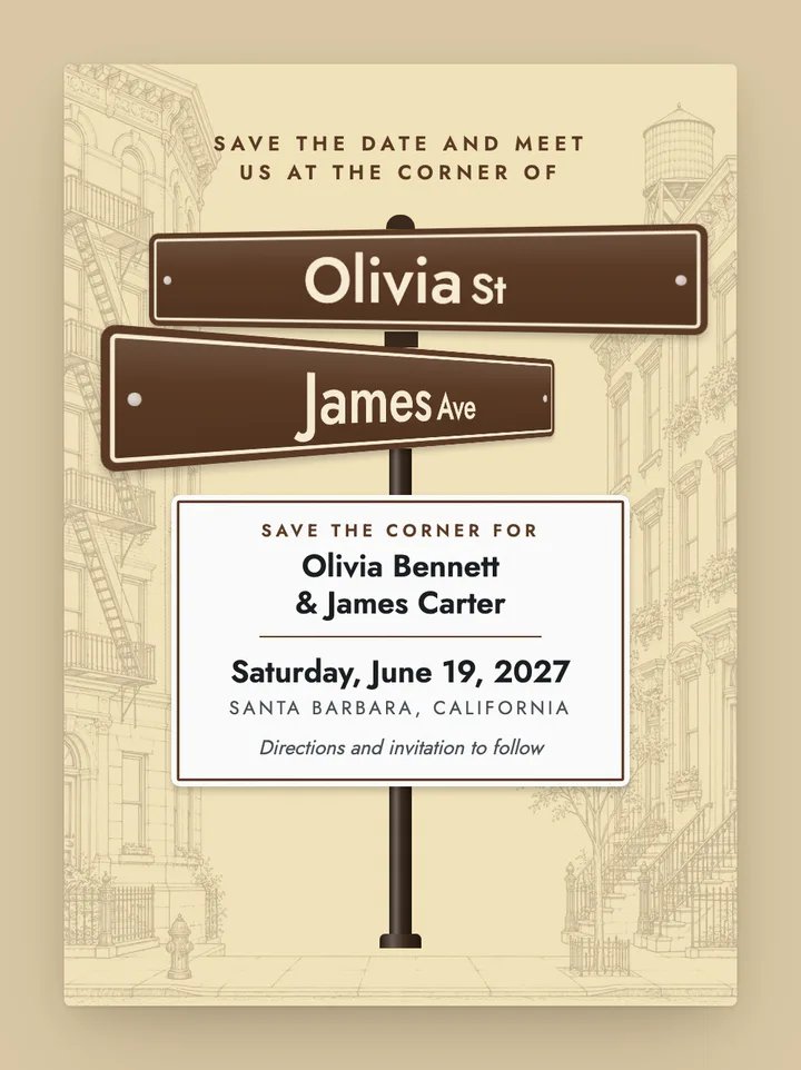Street Sign digital save the date in Mocha