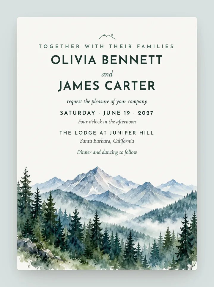 Summit digital wedding invitation in Evergreen