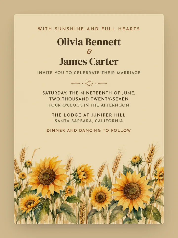 Sunflower digital wedding invitation in Harvest