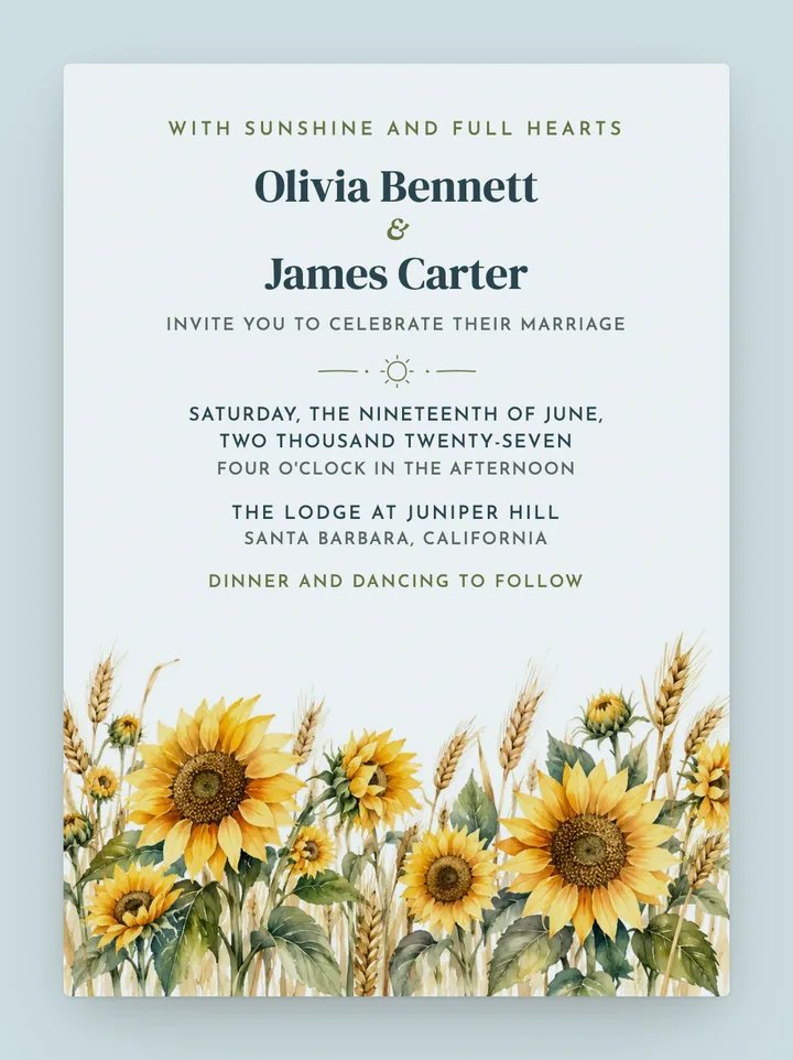 Sunflower digital wedding invitation in Sky