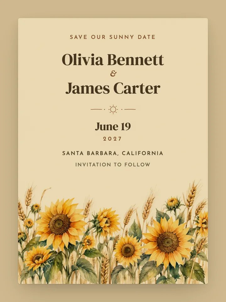 Sunflower digital save the date in Harvest