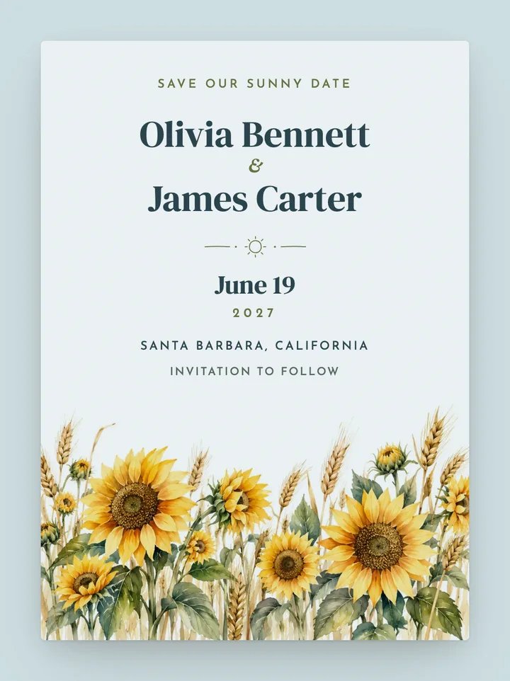 Sunflower digital save the date in Sky
