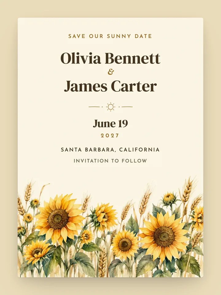 Sunflower digital save the date in Golden