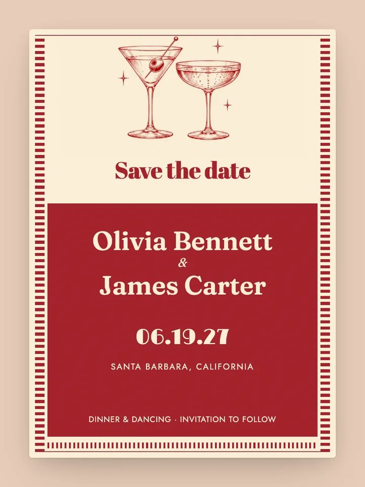 Supper Club digital save the date in Cherry & Cream
