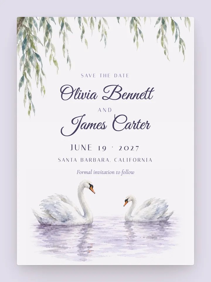 Swan Lake digital save the date in Lavender
