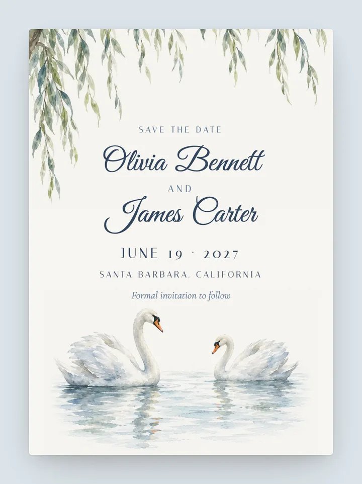 Swan Lake digital save the date in Dusty Blue