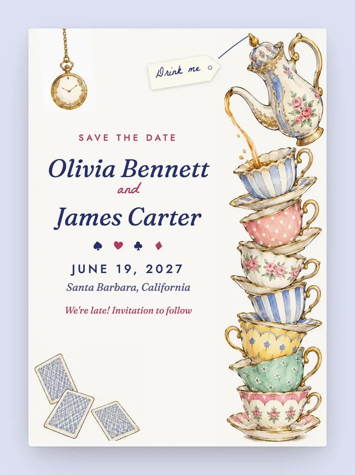 Tea Party digital save the date in Periwinkle