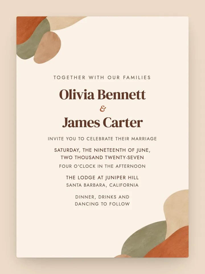 Terra digital wedding invitation in Clay